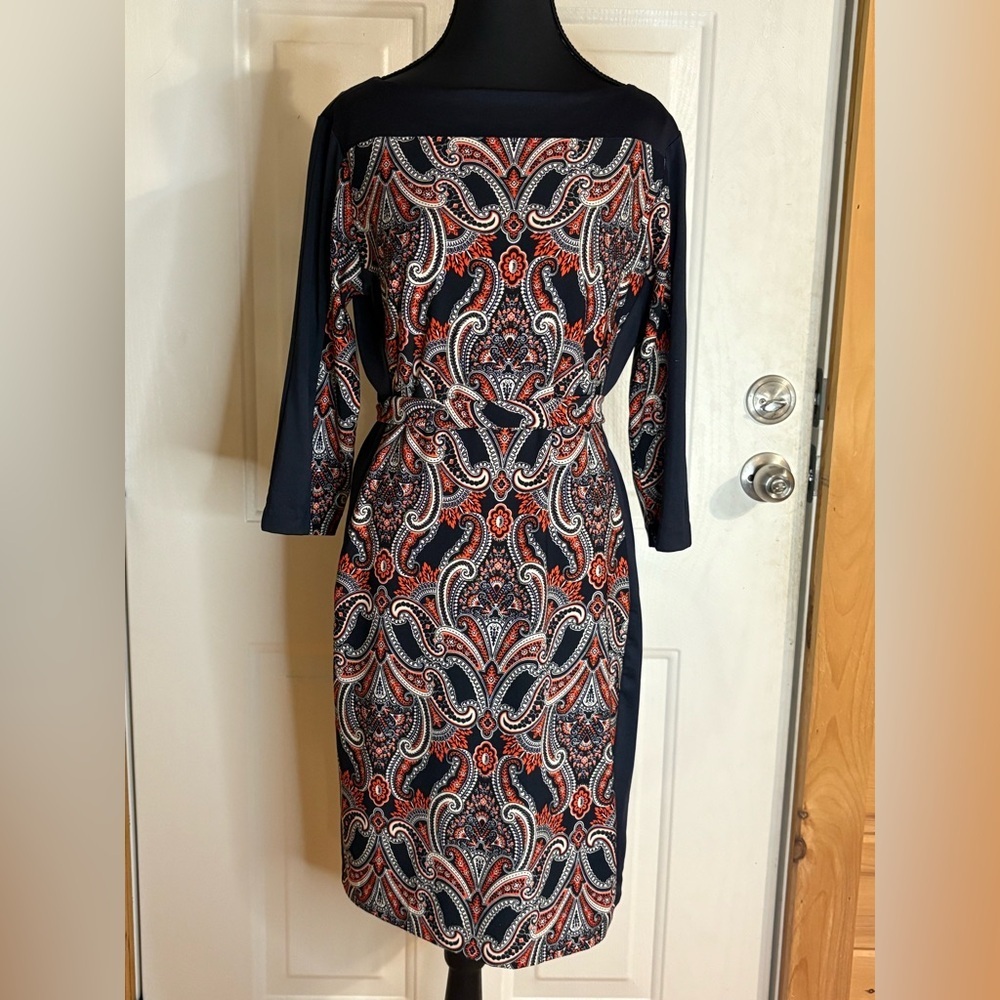 Ann Taylor Red and Black Paisley Long Sleeve Dress Mp